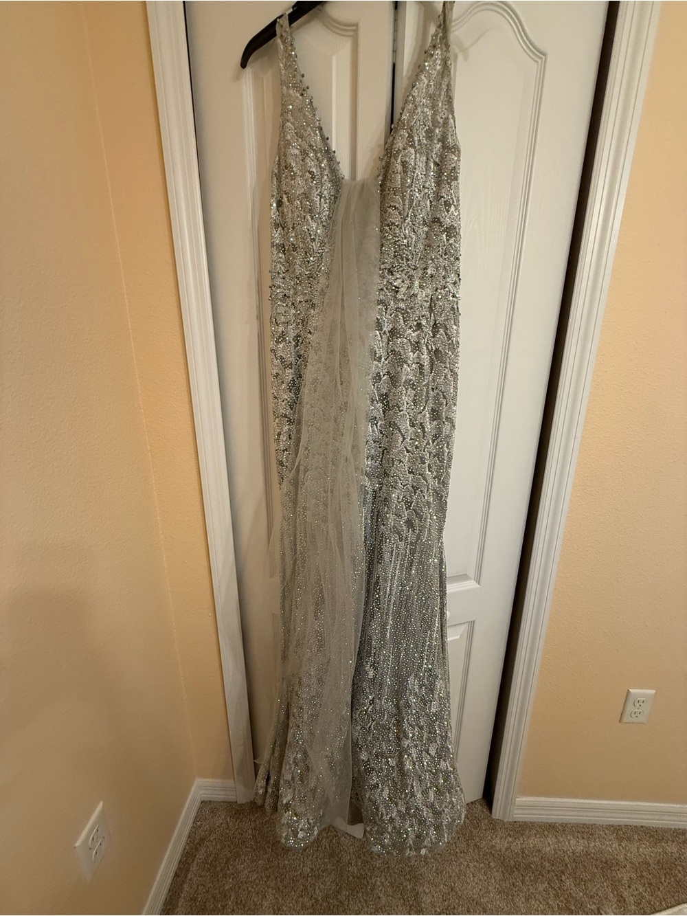 Silver Sequin Evening Gown - Women Dresses